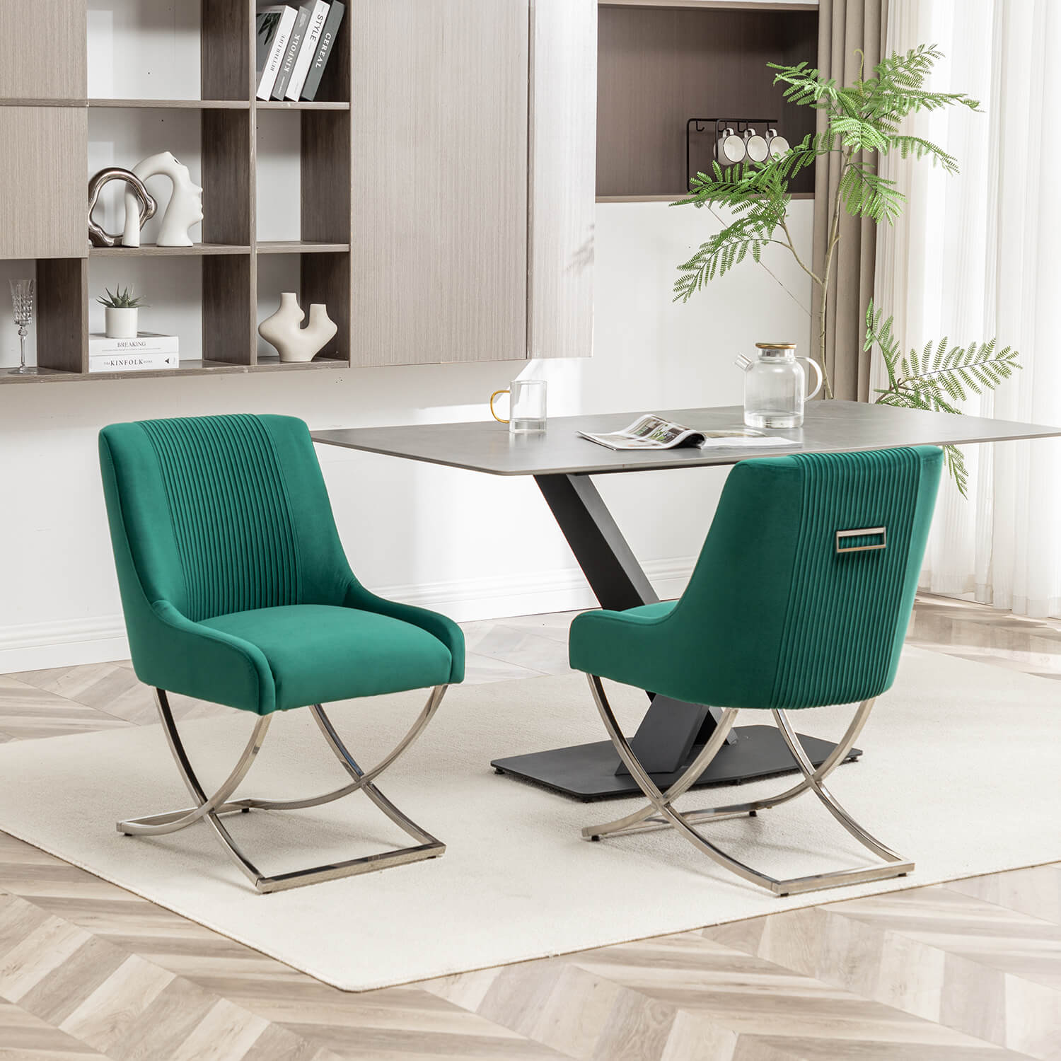 SEYNAR Contempoary Velvet Dining Chair Set of 2/4/6 with Metal Frame Legs and Back Pull