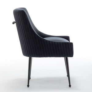 SEYNAR Modern Glam Velvet Black Metal Legs Dining Chair or Vanity Chair Set of 2/4/6 with Rear Handle