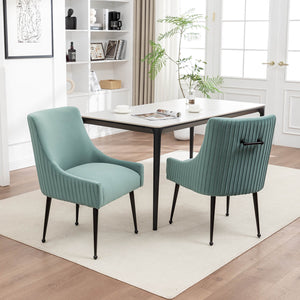 SEYNAR Modern Glam Velvet Black Metal Legs Dining Chair or Vanity Chair Set of 2/4/6 with Rear Handle