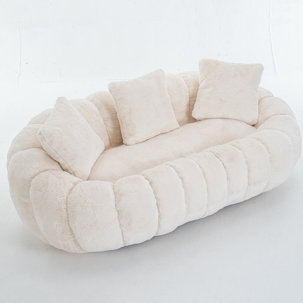 SEYNAR 75" Modern Loveseat Sofa with 3 Pillows, Cozy Faux Fur Double Couch for Living Room