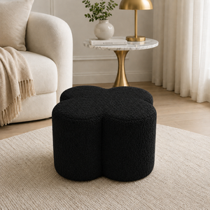 SEYNAR Modern Teddy Fabric Ottoman, Clover Footstool Footrest for Living Room