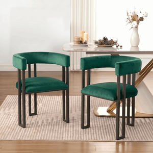 SEYNAR Modern Velvet Dining Chairs Set of 2, Curved Barrel Back Upholstered Armchairs with Black Metal Frame for Dining Room