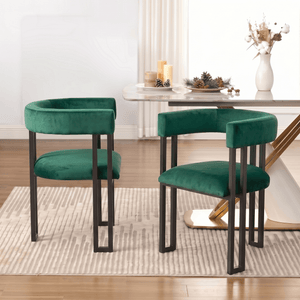 SEYNAR Modern Velvet Dining Chairs Set of 2, Curved Barrel Back Upholstered Armchairs with Black Metal Frame for Dining Room