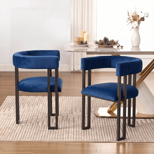 SEYNAR Modern Velvet Dining Chairs Set of 2, Curved Barrel Back Upholstered Armchairs with Black Metal Frame for Dining Room
