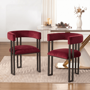 SEYNAR Modern Velvet Dining Chairs Set of 2, Curved Barrel Back Upholstered Armchairs with Black Metal Frame for Dining Room