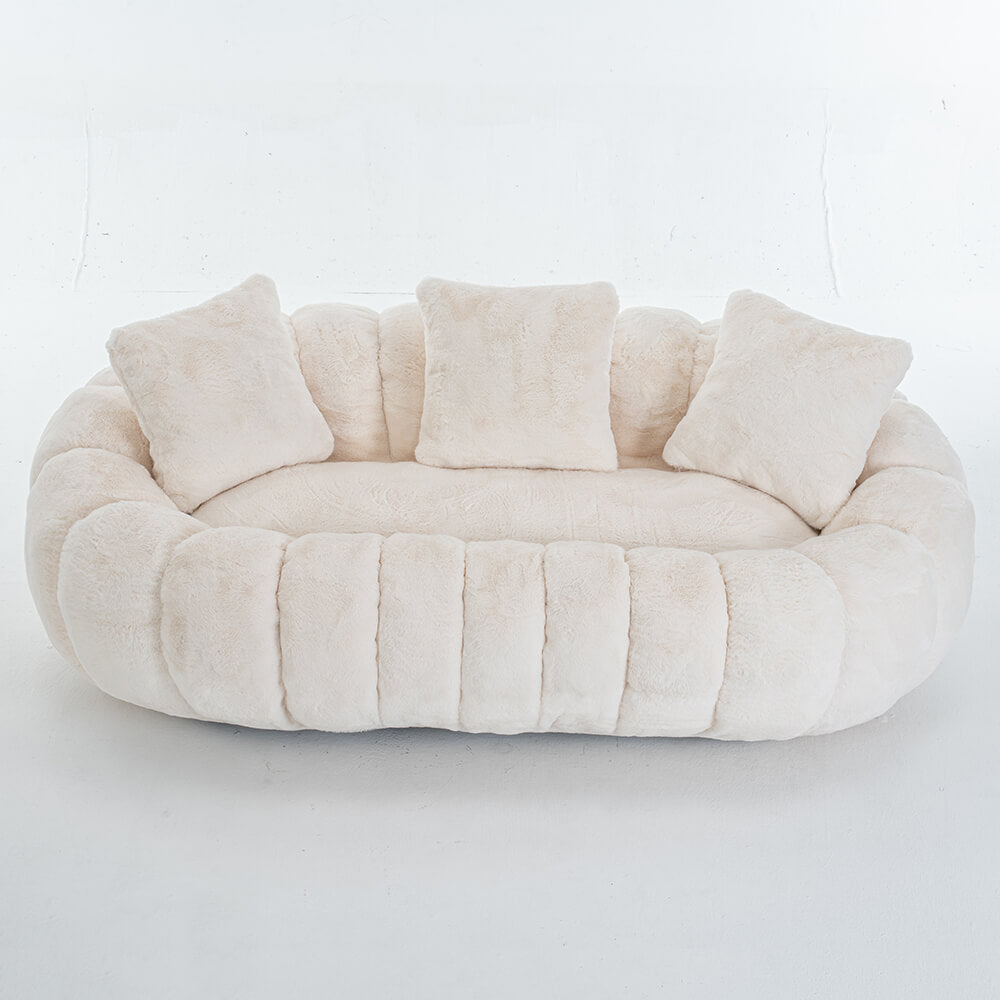 SEYNAR 75" Modern Loveseat Sofa with 3 Pillows, Cozy Faux Fur Double Couch for Living Room