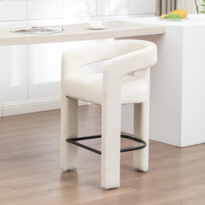 SEYNAR Modern Velvet 34.6''H Fixed Height Open-Back Bar Stool with Metal Footrest(Single/Set of 2)