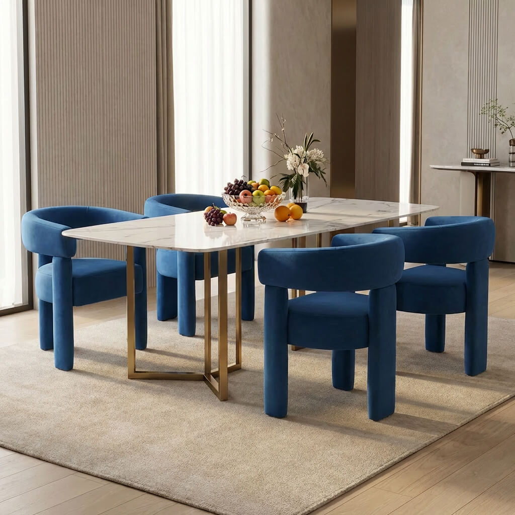 SEYNAR Modern Velvet Accent Chair, Upholstered Barrel Armchair with Curved Back and Thickened Padded Seat,Single chair or Set of 2/4/6