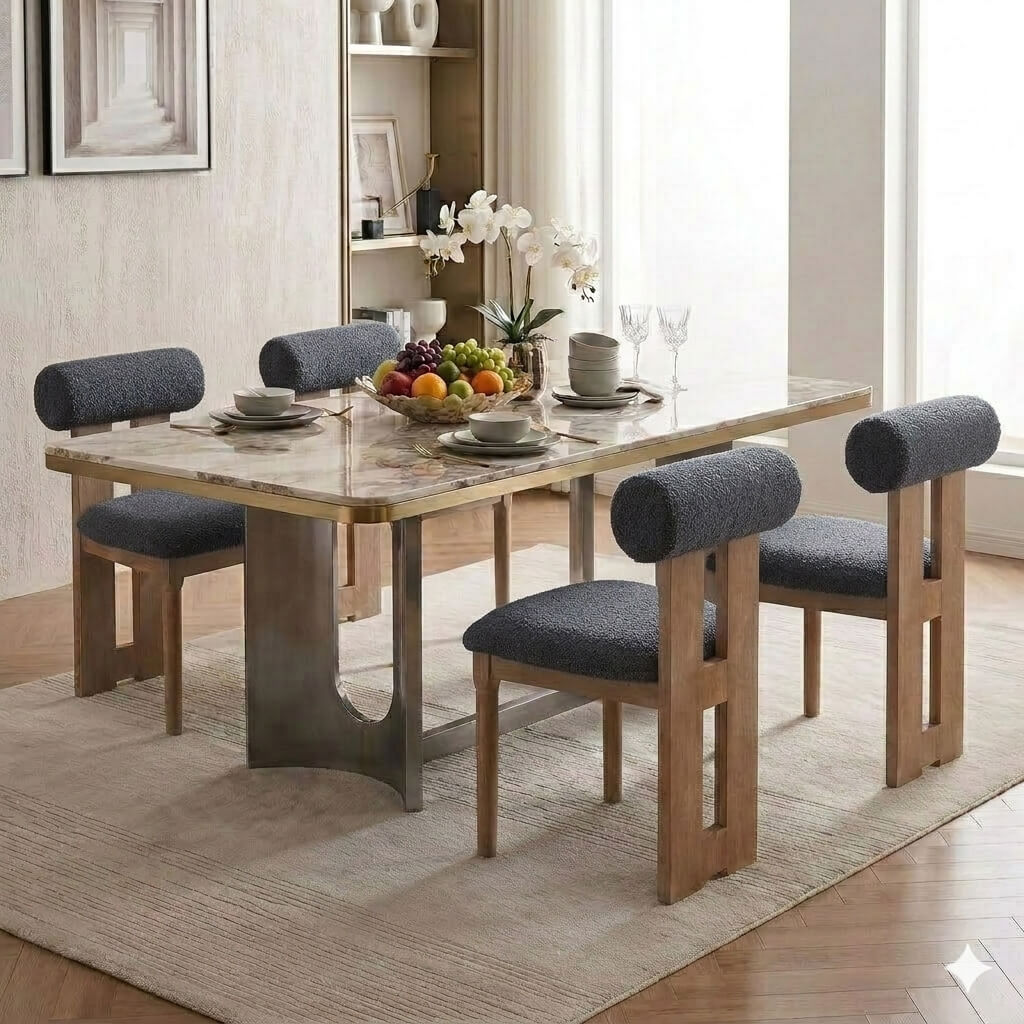 SEYNAR Set of 2/4/6 Modern Linen Upholstered Dining Chairs with Bolster Backrest