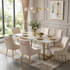 SEYNAR Modern Glam Boucle Pleated Velvet Dining Chair or Vanity Chair Set of 2/4/6