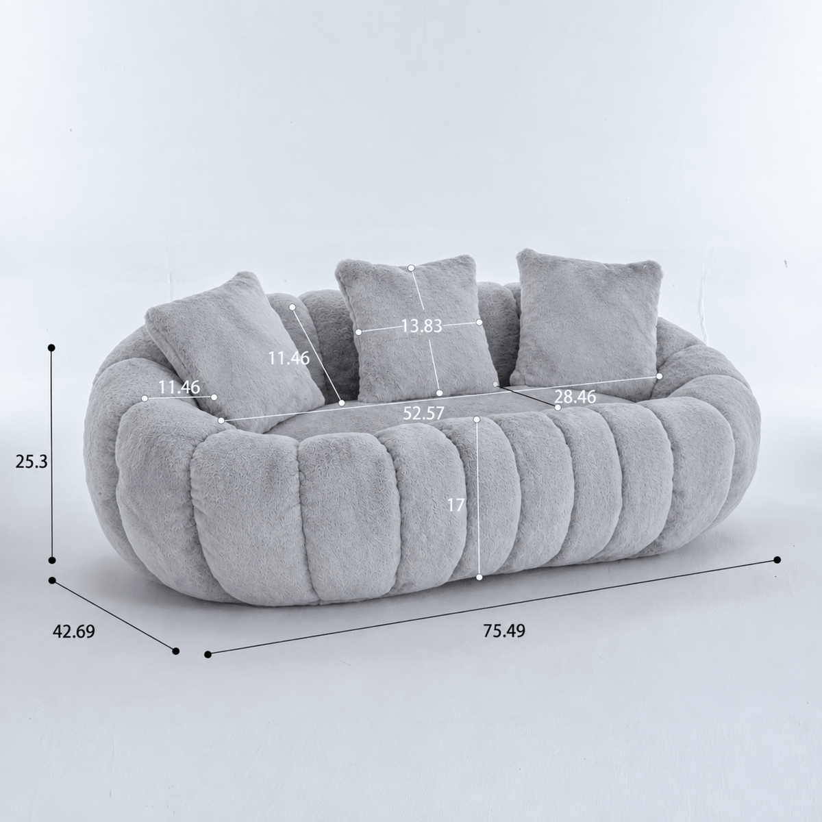SEYNAR 75" Modern Loveseat Sofa with 3 Pillows, Cozy Faux Fur Double Couch for Living Room