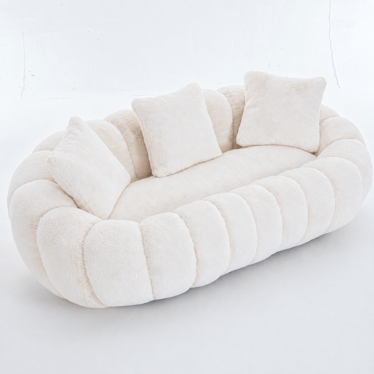 SEYNAR 75" Modern Loveseat Sofa with 3 Pillows, Cozy Faux Fur Double Couch for Living Room