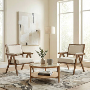 SEYNAR Rustic Mid-Century Chenille Accent Chair with Nailhead Trim and Wood Frame(Single/Set of 2)