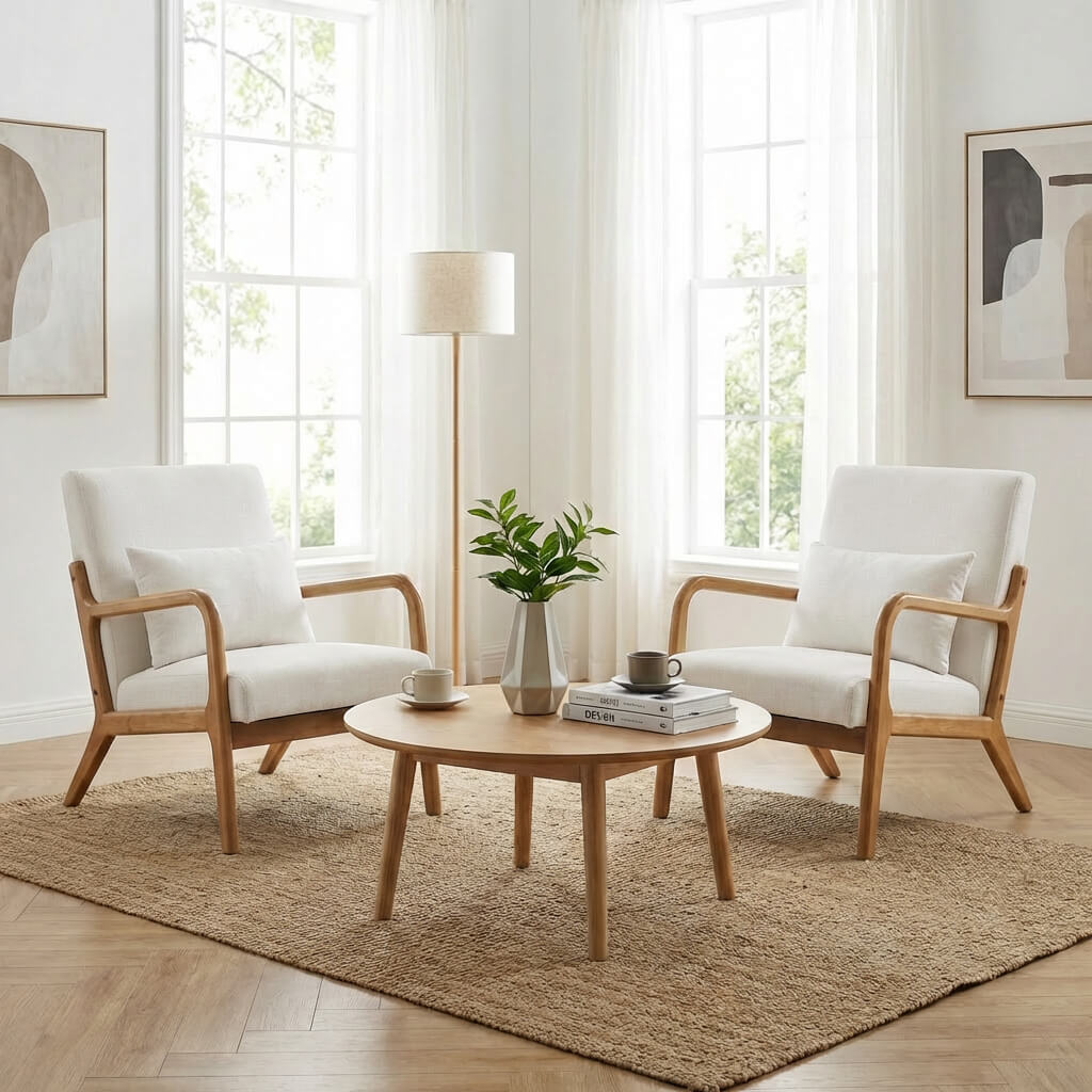 SEYNAR Mid-Century Modern Linen Accent Chair with Solid Wood Frame(Single/Set of 2)