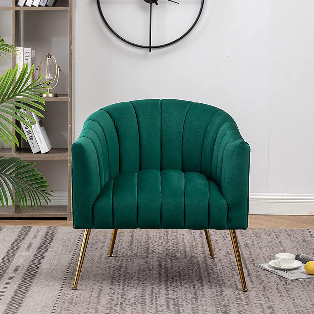 SEYNAR Modern Velvet Accent Chair,Round Upholstered Barrel Chair for Living Room