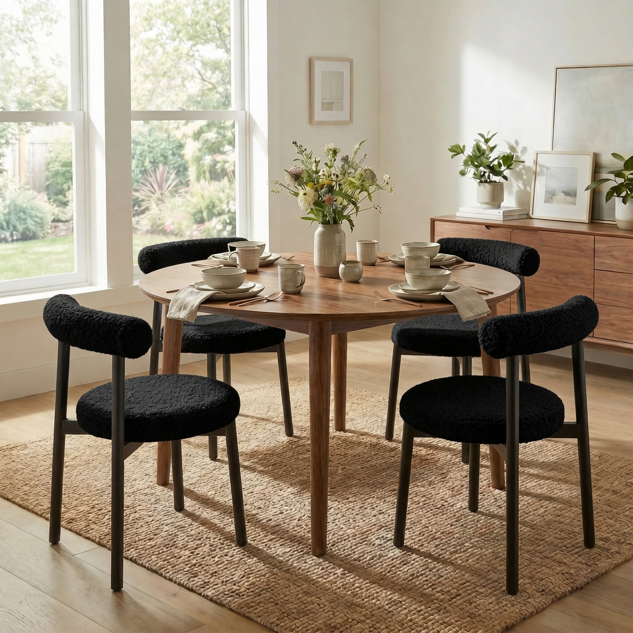 SEYNAR Modern Teddy Fabric Dining Chairs Set of 2/4/6, Minimalist Boucle Chairs