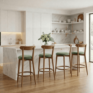 SEYNAR Modern 34.2" Bar Stools Set of 2/4, Solid Wood Barstools with Chenille Cushions & Round Footrest