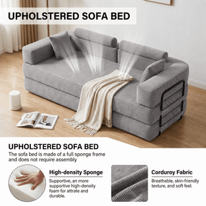 SEYNAR Corduroy Folding Sofa Bed, Memory Foam Compressed Sleeper Couch No Assembly