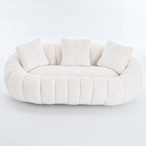 SEYNAR 75" Modern Loveseat Sofa with 3 Pillows, Cozy Faux Fur Double Couch for Living Room