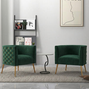 SEYNAR Mid-Century Modern Velvet Barrel Accent Chair, Round Upholstered Living Room Chair with Gold Finish Metal Base(Single/Set of 2)