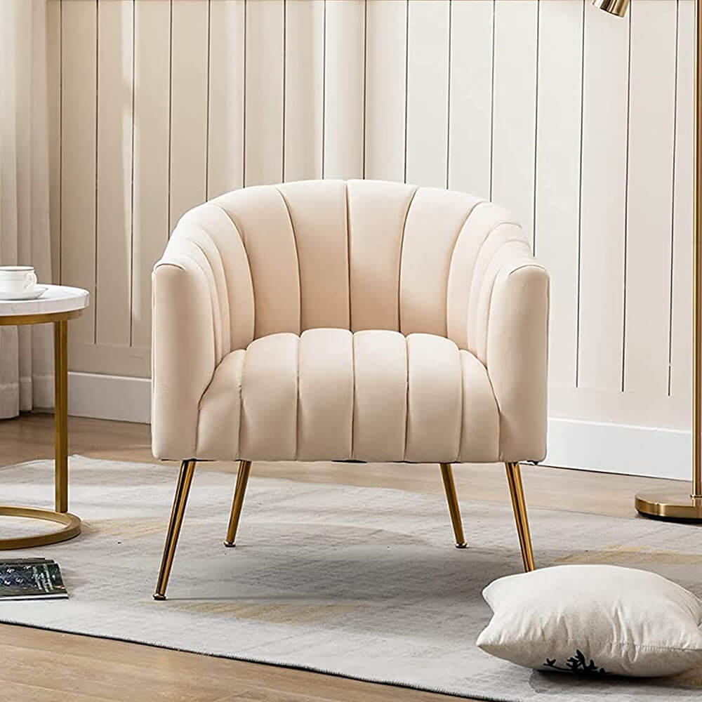 SEYNAR Modern Velvet Accent Chair,Round Upholstered Barrel Chair for Living Room