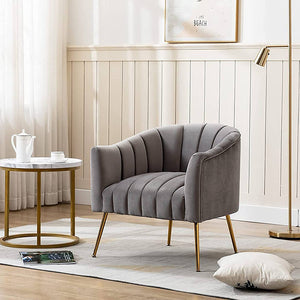 SEYNAR Modern Velvet Accent Chair,Round Upholstered Barrel Chair for Living Room