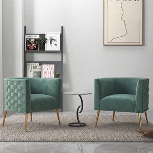 SEYNAR Mid-Century Modern Velvet Barrel Accent Chair, Round Upholstered Living Room Chair with Gold Finish Metal Base(Single/Set of 2)