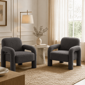 SEYNAR Modern Teddy Fabric Accent Chair with Sleek Legs (Single/Set of 2)